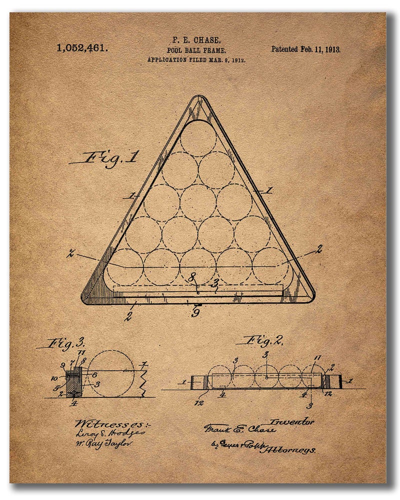 BigWig Prints Billiards Patent Wall Art - Vintage Pool Table and Cue Stick Blueprint Prints, Historical Billiards Artwork, Rustic Game Room Decor, Pool Hall Wall Art - Unframed Set of 6 (8x10) - Image 5